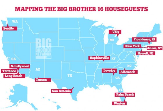 Big Brother 16 cast map