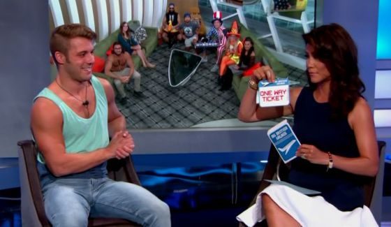 Paulie Calafiore with Julie Chen outside Big Brother 18