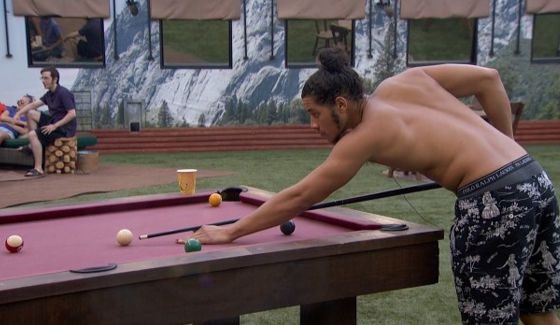 Justin plays pool on BBOTT