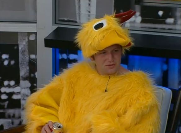 Judd enjoying his chicken suit