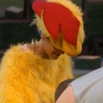 GinaMarie tries on the chicken suit 01