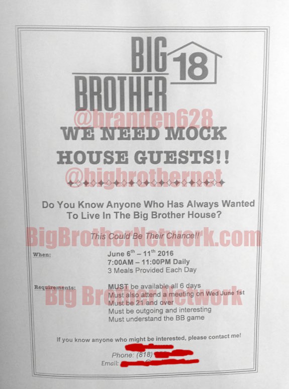 Big Brother 18 Mock Houseguests search flyer